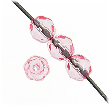 Czech Fire-Polished Round 4mm - Transparent Pink Strands