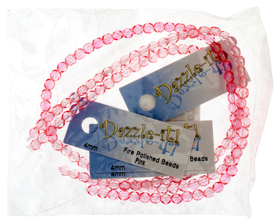 Czech Fire-Polished Round 4mm - Transparent Pink Strands