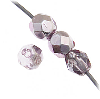 Czech Fire-Polished Round 4mm - Transparent Purple Strands