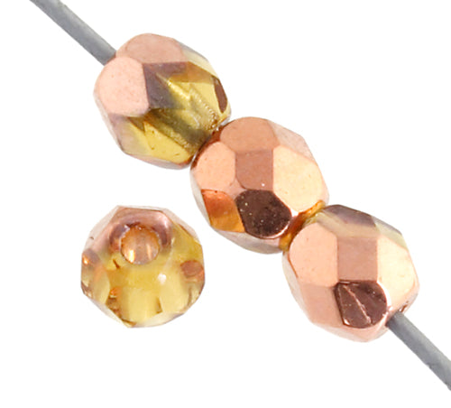 Czech Fire-Polished Round 4mm - Transparent Yellow/Brown Strands