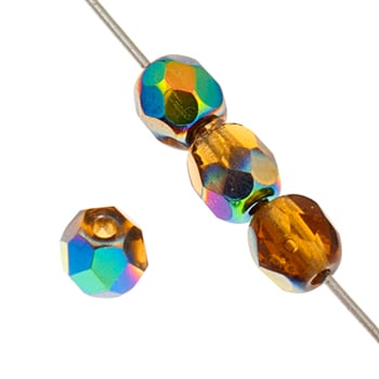 Czech Fire-Polished Round 4mm - Transparent Yellow/Brown Strands