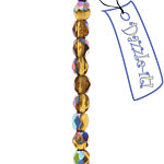 Czech Fire-Polished Round 4mm - Transparent Yellow/Brown Strands