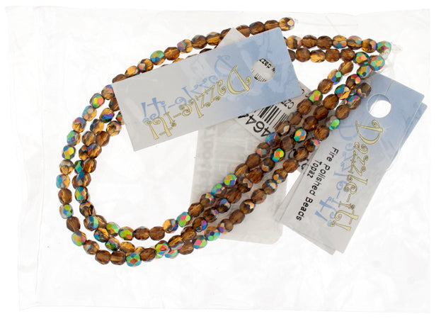 Czech Fire-Polished Round 4mm - Transparent Yellow/Brown Strands