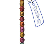 Czech Fire-Polished Round 4mm - Transparent Yellow/Brown Strands