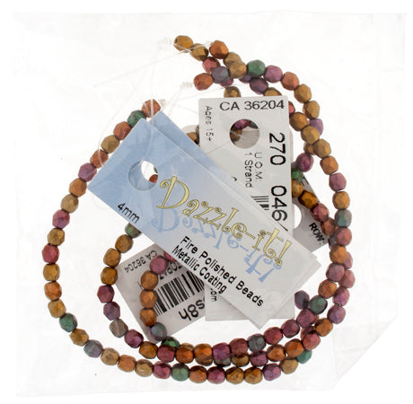 Czech Fire-Polished Round 4mm - Transparent Yellow/Brown Strands