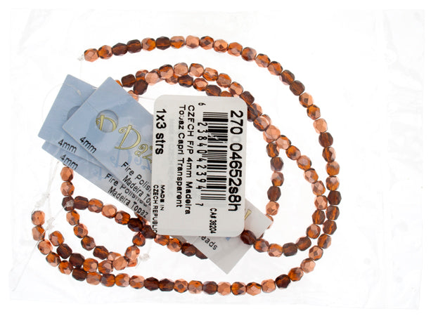 Czech Fire-Polished Round 4mm - Transparent Yellow/Brown Strands