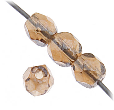 Czech Fire-Polished Round 4mm - Transparent Yellow/Brown Strands