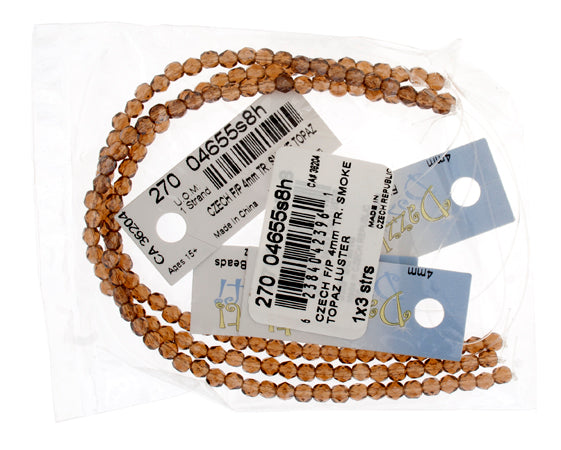 Czech Fire-Polished Round 4mm - Transparent Yellow/Brown Strands