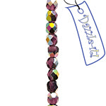 Czech Fire-Polished Round 4mm - Transparent Purple Strands