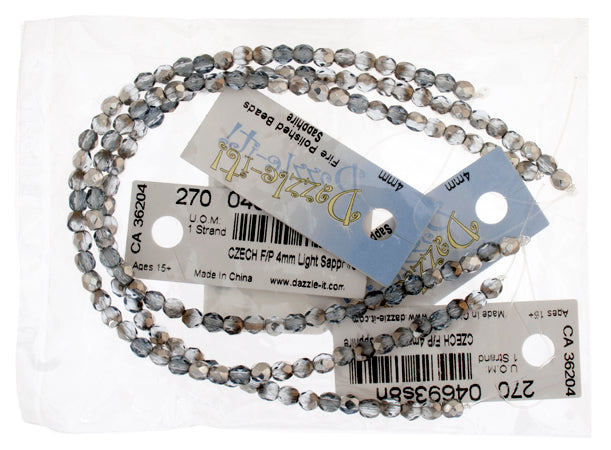 Czech Fire-Polished Round 4mm - Transparent Blue Strands