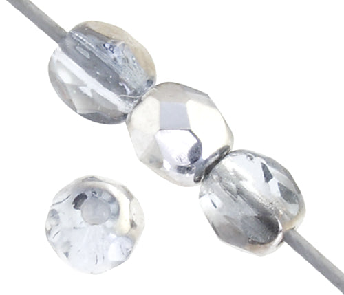 Czech Fire-Polished Round 4mm - Transparent Blue Strands