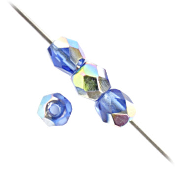 Czech Fire-Polished Round 4mm - Transparent Blue Strands