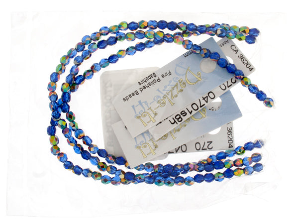 Czech Fire-Polished Round 4mm - Transparent Blue Strands