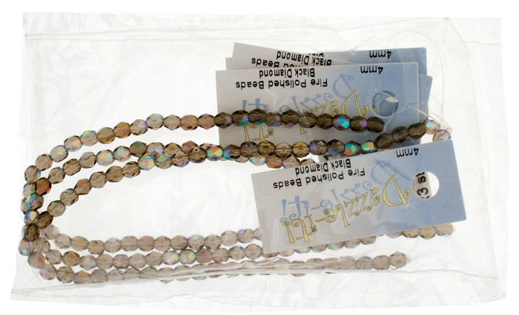 Czech Fire-Polished Round 4mm - Transparent Crystal/Grey Strands