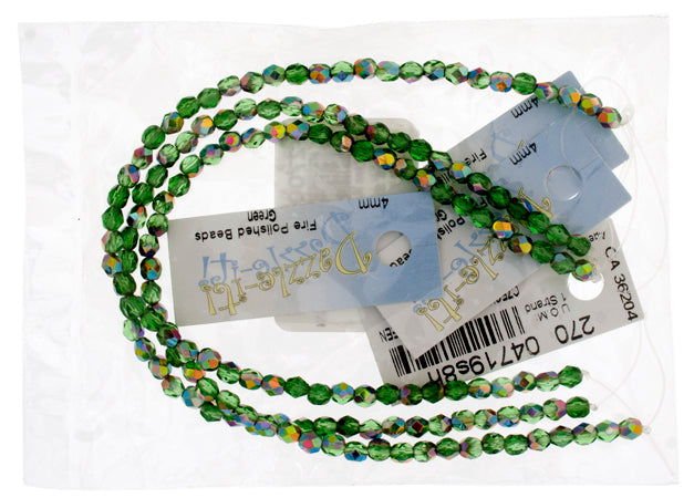 Czech Fire-Polished Round 4mm - Transparent Green Strands