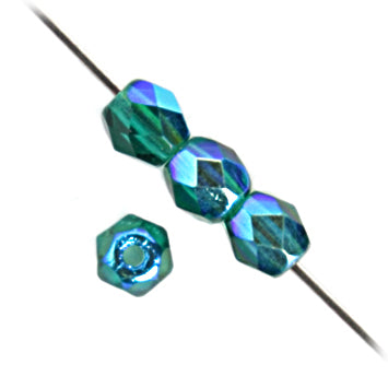 Czech Fire-Polished Round 4mm - Transparent Green Strands