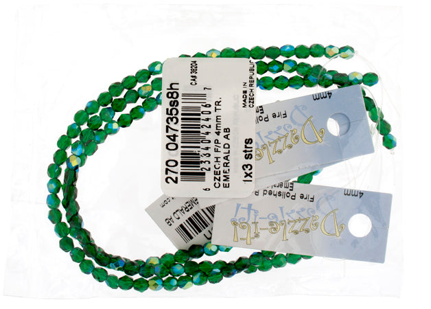 Czech Fire-Polished Round 4mm - Transparent Green Strands