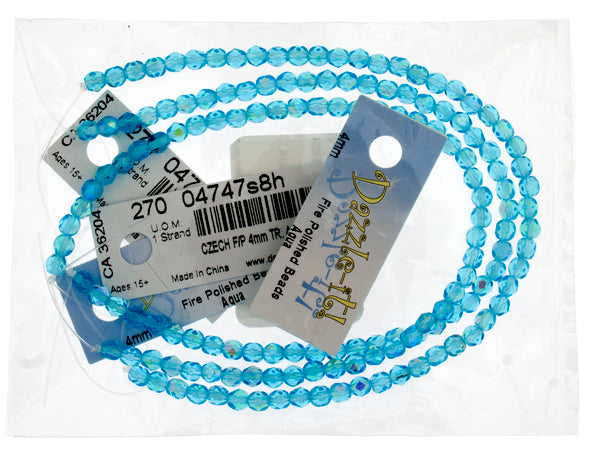 Czech Fire-Polished Round 4mm - Transparent Blue Strands