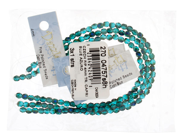 Czech Fire-Polished Round 4mm - Transparent Blue Strands