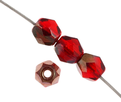 Fire-Polished Round 4mm - Transparent Red Shades Strung