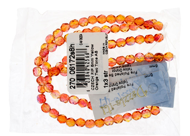 Fire-Polished 6mm Round Bead Strands - Two-Tone