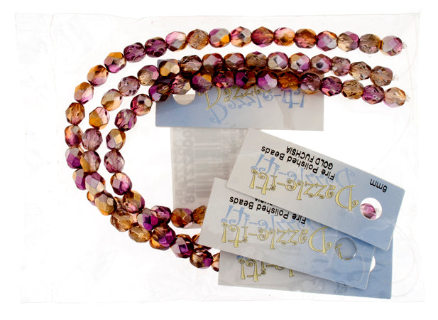 Fire-Polished 6mm Round Bead Strands - Two-Tone