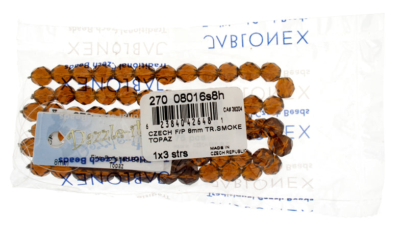 Czech Fire-Polished Round Bead 8mm Strands - Brown Shades