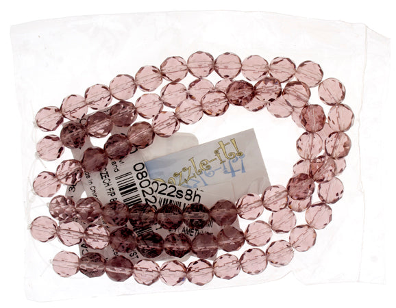 Czech Fire-Polished Round Bead 8mm Strands - Pink/Purple Shades