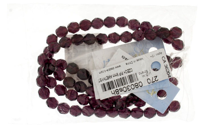 Czech Fire-Polished Round Bead 8mm Strands - Pink/Purple Shades