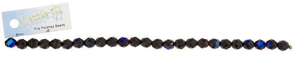 Czech Fire-Polished Round Bead 8mm Strands - Black/Metallic Shades