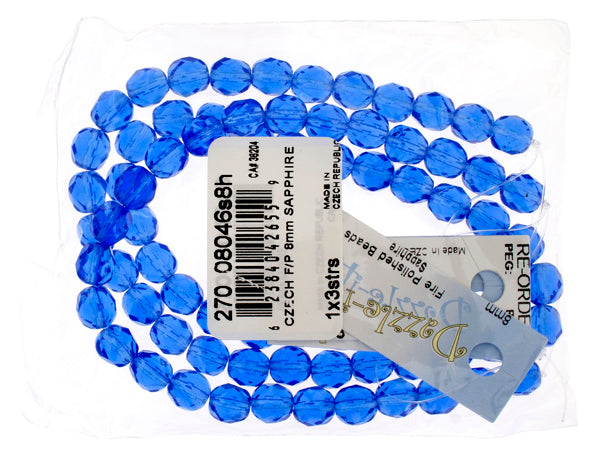 Czech Fire-Polished Round Bead 8mm Strands - Blue Shades