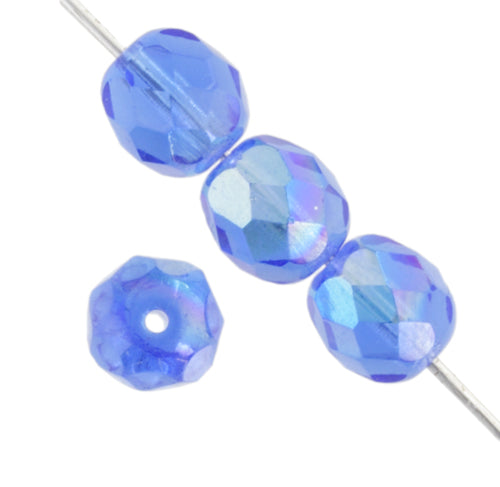 Czech Fire-Polished Round Bead 8mm Strands - Blue Shades