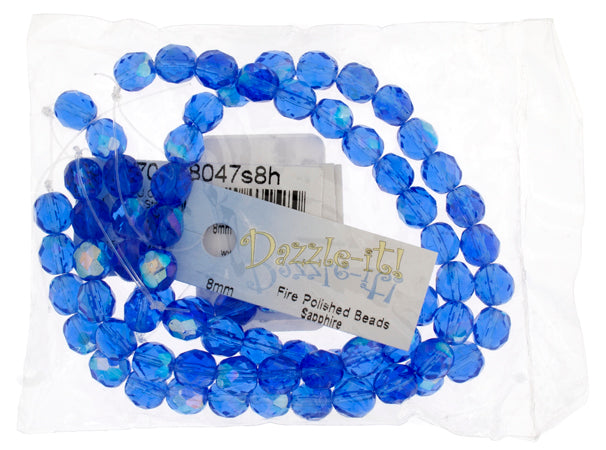 Czech Fire-Polished Round Bead 8mm Strands - Blue Shades