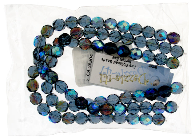 Czech Fire-Polished Round Bead 8mm Strands - Blue Shades