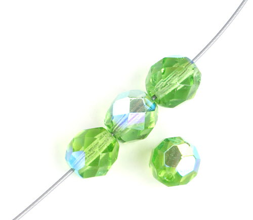 Fire-Polished 8mm Round Beads - Transparent Green Shades