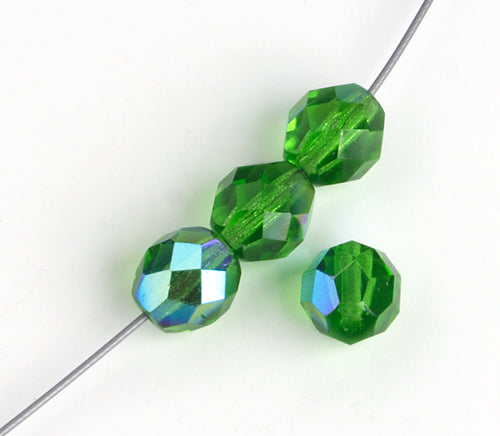 Fire-Polished 8mm Round Beads - Transparent Green Shades