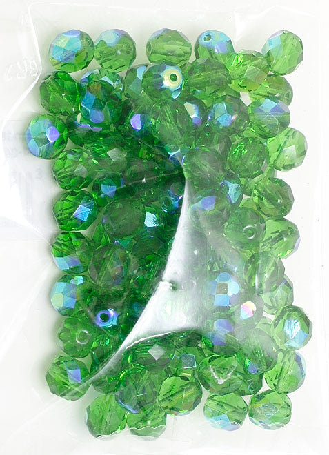 Fire-Polished 8mm Round Beads - Transparent Green Shades