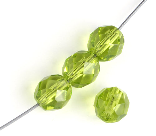 Fire-Polished 8mm Round Beads - Transparent Green Shades