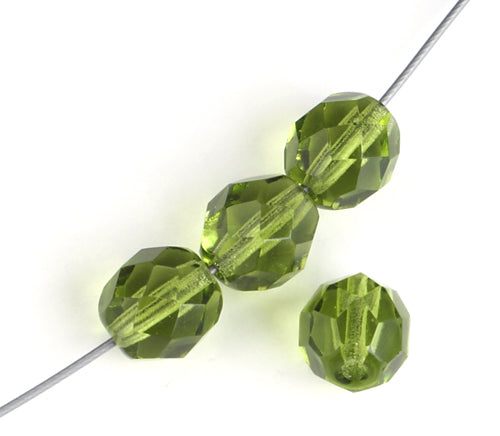 Fire-Polished 8mm Round Beads - Transparent Green Shades