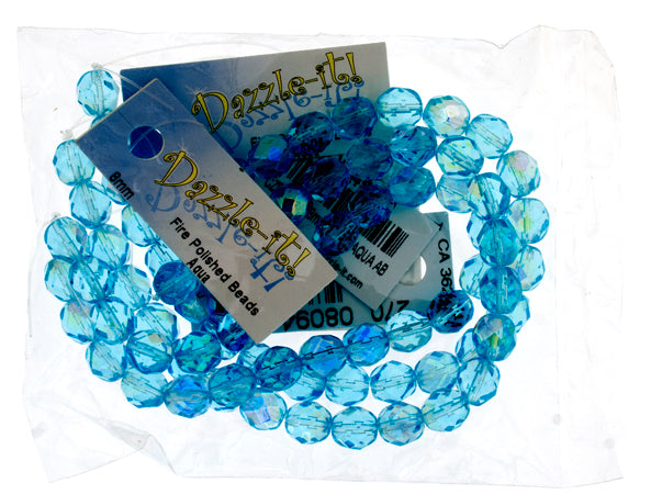 Czech Fire-Polished Round Bead 8mm Strands - Blue Shades