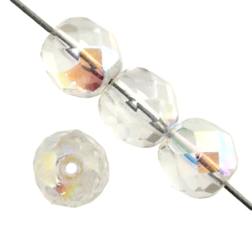 Czech Fire-Polished Round Bead 8mm Strands - Crystal/White Shades