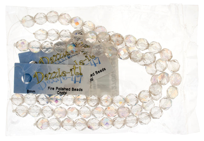 Czech Fire-Polished Round Bead 8mm Strands - Crystal/White Shades