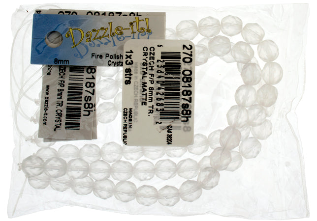 Czech Fire-Polished Round Bead 8mm Strands - Crystal/White Shades