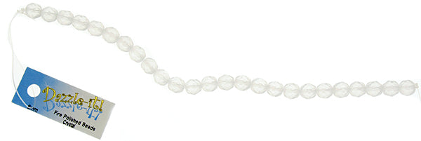 Czech Fire-Polished Round Bead 8mm Strands - Crystal/White Shades