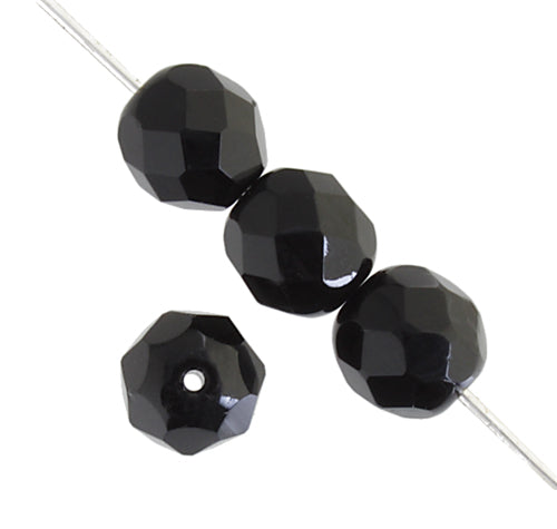 Czech Fire-Polished Round Bead 8mm Strands - Black/Metallic Shades