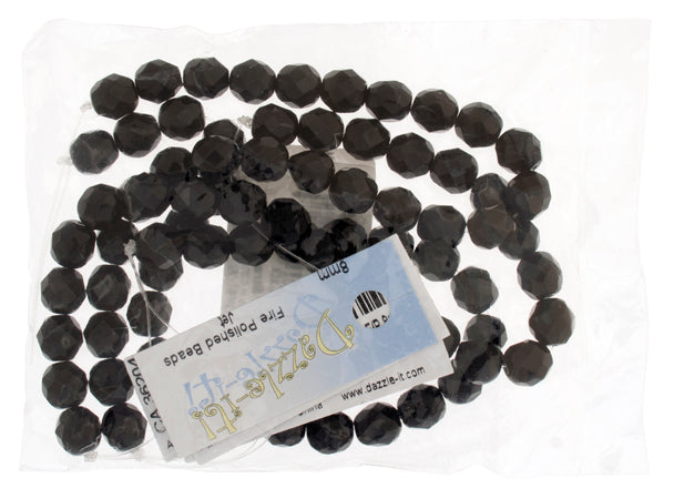 Czech Fire-Polished Round Bead 8mm Strands - Black/Metallic Shades