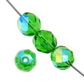 Czech Fire-Polished Round Bead 8mm Strands - Green Shades