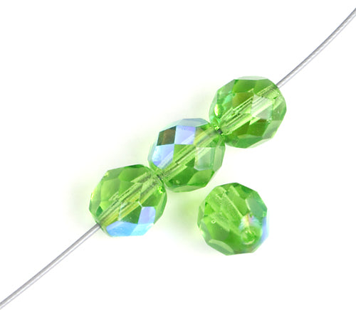 Fire-Polished 8mm Round Beads - Transparent Green Shades