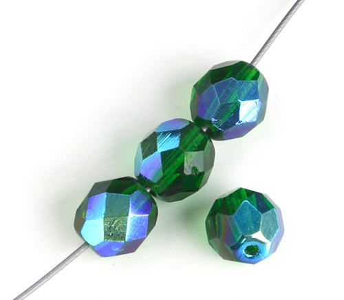 Fire-Polished 8mm Round Beads - Transparent Green Shades