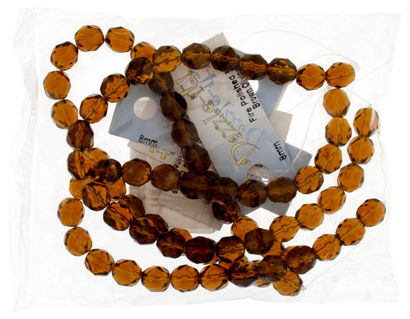 Czech Fire-Polished Round Bead 8mm Strands - Brown Shades